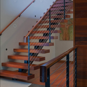 <span class=keywords><strong>Escalera</strong></span> recta de madera de <span class=keywords><strong>dos</strong></span> pisos para el hogar, escalones antideslizantes de madera dura resistente, fácil instalación, rendimiento duradero - Product Image 1