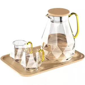 Jarra de agua de medio galón de 1,8 litros, jarra de vidrio de borosilicato, jarra de vidrio de diamante, juego de tazas de kettleand frío