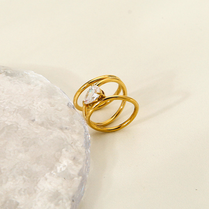 High End 18K Gold Plated Stainless Steel Geometric <strong>Profiled</strong> Curve Lines Zirconia <strong>Rings</strong> for Women Finger <strong>Ring</strong> Wholesale - Product Image 4