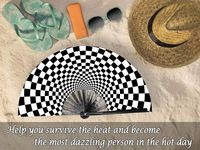 Éventail à main en bambou à motif à carreaux avec illusion optique personnalisée, vente en gros pour festivals de musique EDM