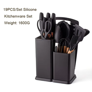 Juego de utensilios de cocina de silicona de 19 piezas al por mayor con mango de madera y cubo de almacenamiento para tablas de cortar - Product Image 4