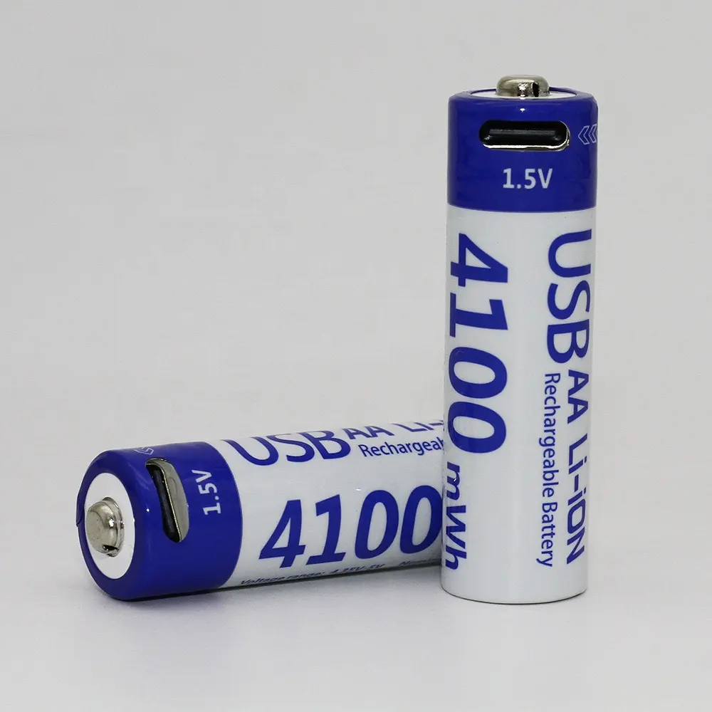 Port de charge USB Batterie cellulaire réutilisable Cylindrique 4100mwh Type-c 1.5V AA Batteries au lithium-ion rechargeables