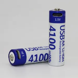 USB充電ポート再利用可能なセルバッテリー円筒形4100mwh Type-c 1.5VAA充電式リチウムイオン電池