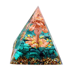 Pirámide de Cristal Kogiya con Arte en Resina, Alambre de Cobre, Piedras de Malaquita, 8 cm, Adorno de Mesa, Regalo para el Día de la Tierra - Product Image 5
