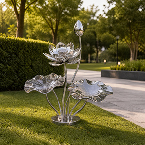 Escultura Moderna Abstracta de Loto en Acero Inoxidable Pulido de Primera Calidad con Patrón Intrincado de Recortes Huecos para Plazas Públicas - Product Image 4