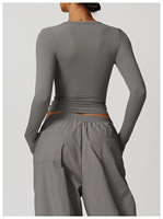 T-shirt de sport à manches longues pour femme, grande taille, séchage rapide, respirant, pour la course à pied, coupe ajustée, motif uni, ensemble de sport pour le yoga