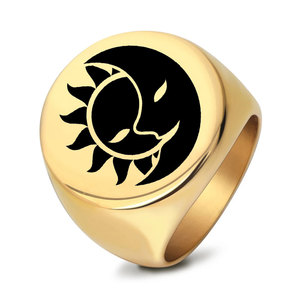 Bague Homme en Acier Inoxydable Soleil et Lune 22MM, Design Géométrique Rond, Bijou Tendance, Idée Cadeau - Product Image 1