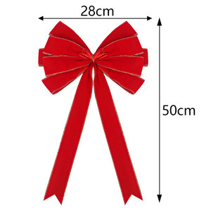 Árbol de Navidad Topper flocado grandes lazos de cinta de terciopelo rojo borde dorado venta al por mayor decoración superior colgante de fábrica para temporada festiva - Product Image 4