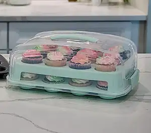 Cupcake transportador de estanho, elegante, com alça, para 24 cupcakes, muffin