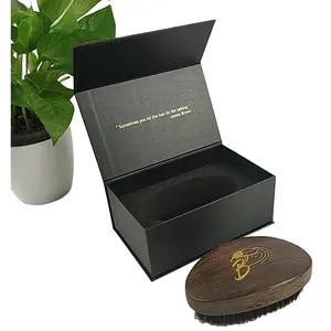 Black Hairbrush Packaging Rigid Hard Cardboard Black Art Paper Box With Foam Magnet Close For Personal Care And Shipping
