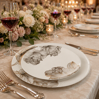 Assiettes en Porcelaine Fine, Base Blanche de Luxe, Motif Floral Doré, Service de Table en Céramique pour Mariage, Fête, Hôtel, Restaurant