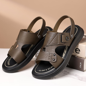 <strong>Men</strong> Casual Summer Leather <strong>Sandals</strong> Flat Design with Slip-On Closure Black and <strong>Brown</strong> Soft Breathable for Outdoor Activities - Product Image 5
