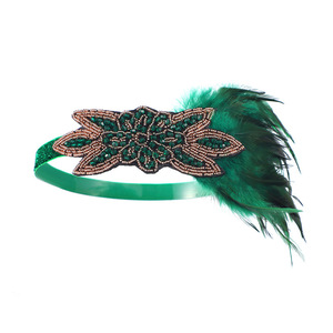 Gatsby Feather <b>Headband</b> Women Vintage <b>Beaded</b> Hair Band Roaring 20s Costume Headpiece For Halloween Masquerade Theme Party - Product Image 6