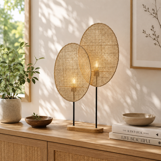 Boho Wicker Table Lamp Handmade Rattan Bedside Lamp Nordic Bamboo Desk Light for Living Room Home Decor