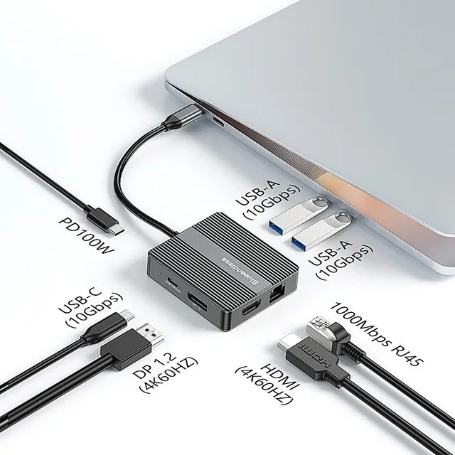 Multi-Function USB 3.2 USB-C Hub High Speed Data Transfer Fast Charger Multi Port Type C To DP HDTV Hub Docking Station 7 In 1
