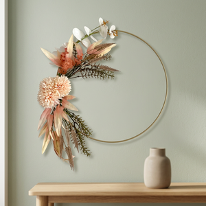 Corona de Metal Bohemia con Flores y Follaje Artificial, Diseño Redondo Decorativo Hecho a Mano para Bodas - Product Image 6