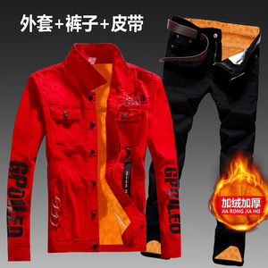 Giacca in Denim da uomo autunno e inverno con giacca spessa in velluto Top Casual stile coreano pantalone completo 7-30 anni - Product Image 2