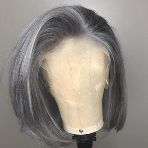 Parrucca Bob Corto di Capelli Umani per <span class=keywords><strong>Donna</strong></span> 100% Capelli Vergini con Cuticole Allineate Parrucche in Pizzo Senza Colla Colore Grigio Pre-Pizzicate per <span class=keywords><strong>Donna</strong></span> - Product Image 2