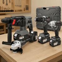 Ensemble de perceuses sans fil 4-en-1 personnalisables avec batterie au lithium, perceuse, meuleuse, clé à chocs et marteau pour bricolage domestique