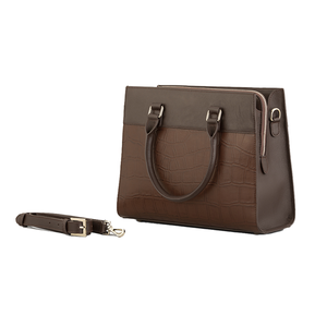 Sac cabas pour femme en cuir véritable, design minimaliste, motif alligator, deux poignées, couleur marron, usage quotidien, toutes saisons - Product Image 2