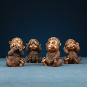 Juego de figuras de cuatro monos, artesanía de cobre, decoración del zodiaco chino, adorno para sala de estar, 4 Uds., estilo tradicional - Product Image 1