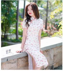 Vestido Cheongsam de Longitud Media para Mujer, Estilo Fresco y Retro, Tradicional Chino, Qipao Largo para <span class=keywords><strong>Fiesta</strong></span>, <span class=keywords><strong>Vestidos</strong></span> de Verano Elegantes para Mujer a Precio Económico - Product Image 6