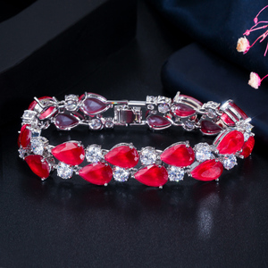 Dual Row Red <strong>Ruby</strong> Pear Cut Cubic Zircon Tennis Bracelet Women Big Bracelet <strong>Bangle</strong> for Wedding Party High Quality Crystal Jewelry - Product Image 1