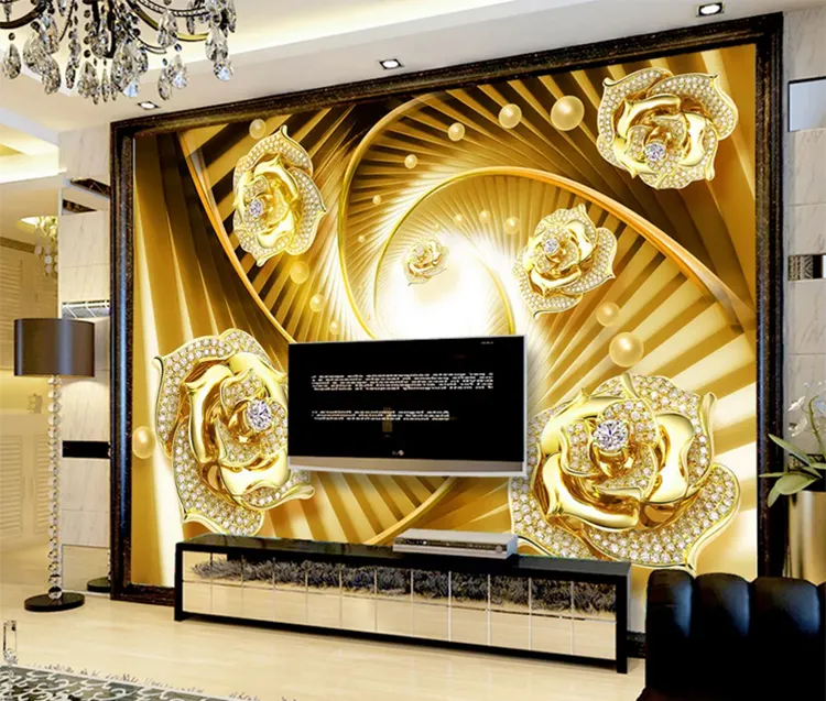fashion interior home wallpaper diamond gold flower designer wallpaper wall mural