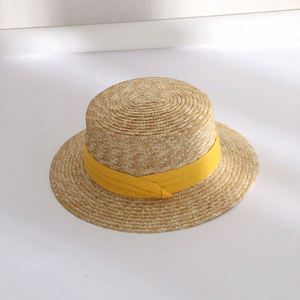 Cheap Wholesale Holiday Beach <b>Flat</b> Top Boater Straw <b>Hats</b> Summer Women Wheat Woven Straw <b>Hat</b> - Product Image 6