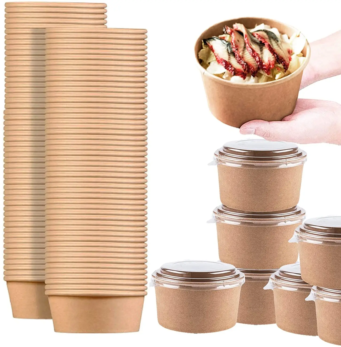 ODM/OEM Emballages Alimentaires Round Brown Biodegradable Eco-Friendly Take Away Salad Fast Kraft Paper Packaging Bowl