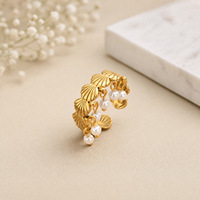 Bague ouverte réglable en acier inoxydable plaqué or 18 carats, étanche, avec fausse perle, sans ternissement, pour femme, bijoux