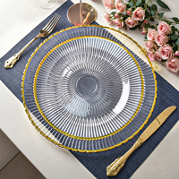 Assiettes de présentation en verre à bord doré, motif rayons, luxe, côtelées radiales, pour mariages, dîners et réceptions - Pack