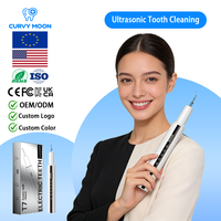 CURVY MOON Nettoyeur dentaire électrique ultrasonique portable rechargeable en acier inoxydable pour l'élimination de la plaque dentaire à usage domestique