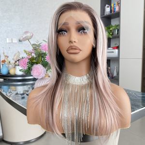 Peluca de encaje sintético de alta gama resistente al calor, color albaricoque, con encaje transparente 13x4 HD, cabello sintético pre-arrancado, con raya libre y capas. - Product Image 1