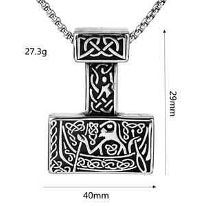 จี้สร้อยคอรูปค้อนธอร์สไตล์ไวกิ้งทำจากสแตนเลสสตีล ของขวัญเครื่องประดับสไตล์นอร์ดิกวินเทจสำหรับผู้ชาย เหมาะสำหรับใส่คู่กับเสื้อผ้า - Product Image 4