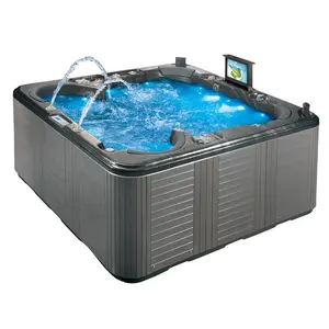 Bak mandi akrilik spiral, bak berenang Spa panas akrilik luar ruangan 6 orang 220v dengan 73 buah terapi Stainless Steel jet hidroterapi pijat Spa