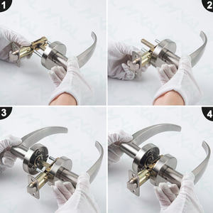 คันโยกประตูทำจากนิกเกิลทำจากผ้าซาตินภายในพร้อมตัวล็อกประตูห้องน้ำทางเดินด้านซ้ายและขวา - Product Image 4