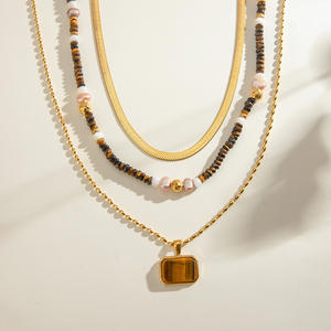 สร้อยคอประดับจี้หัวใจเสือสองชั้นทำจากสเตนเลสชุบทอง18K สไตล์วินเทจสำหรับผู้หญิง - Product Image 3