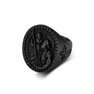 Bague Vintage Catholique Ronde avec Médaillon Croix, en Acier Inoxydable Plaqué Or, Bijou Religieux pour Homme, à Porter sur l'Index - Product Image 4