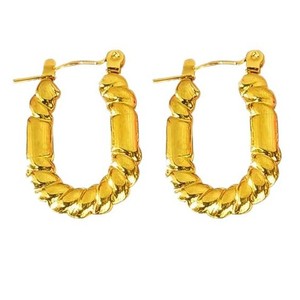 Pendientes de Aro de Acero Inoxidable Martillado Geométrico Irregular, Chapados en Oro de 18K, Simples y Versátiles para Mujer, Gran Venta Transfronteriza - Product Image 5
