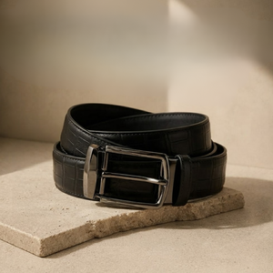 Ceinture en cuir classique pour homme, texture crocodile, boucle à ardillon unique, ceinture décontractée et formelle, fabriquée au Vietnam - Product Image 1