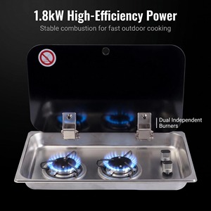 Cuisinière à <span class=keywords><strong>gaz</strong></span> intégrée légère en acier inoxydable 304 brossé argenté à 2 brûleurs avec couvercle <span class=keywords><strong>pour</strong></span> camping-car et <span class=keywords><strong>caravane</strong></span> - Product Image 3