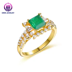 Fine Gold Jewelry Gold Ring with Natural Handmade Cut Emerald Gemstone Jewelry Design 14K Yellow Gold Ring