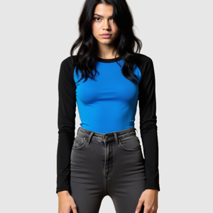 TKAN614 Camiseta ajustada de manga larga con cuello redondo de estilo dulce para mujer con diseño de estampado Algodón orgánico ecológico y transpirable - Product Image 1