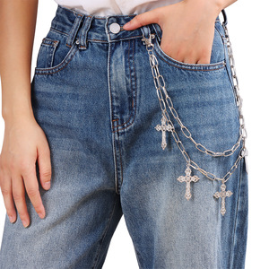 yueli Double <b>Cross</b> Pants <b>Chain</b> Tibetan Silver Waist <b>Chain</b> For <b>Men</b> Women Street Style Hip Hop Fashion Accessory Daily Wear - Product Image 2