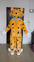 Costume de mascotte léopard fait main, personnage de dessin animé en peluche, avec bandana bleu, à vendre