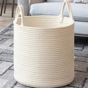 Nhà Máy Bán Buôn Hiện Đại Chất Lượng Cao Thân Thiện Với Môi Bông Sợi Dây Thừng Dệt Vòng Tròn Giỏ Trắng Tùy Chỉnh Quần Áo Và Đồ Chơi Lưu Trữ - Product Image 6