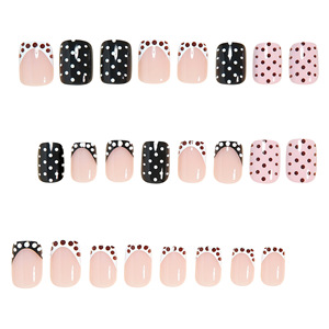 Faux ongles carrés courts à bout français blanc brillant, motif pois, élégants et tendance, pour salon, usage quotidien et manucure DIY - Product Image 4