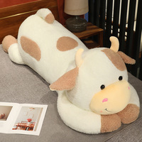 Long oreiller de vache en peluche brodée en coton PP super doux-Adorable animal en peluche de style couette géante pour utilisation au lit d'anniversaire