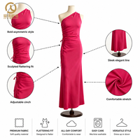 Robe de soirée moulante asymétrique froncée pour femme, longueur genou, sans manches, couleur magenta, personnalisable (logo, couleur, taille), OEM, vente en gros